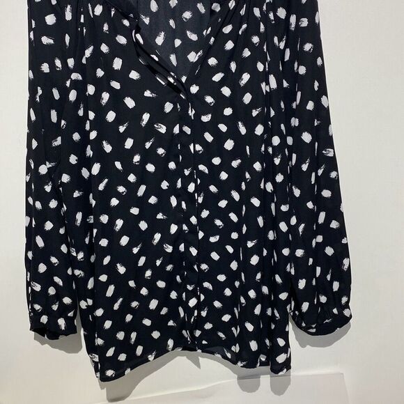 Gibson Women's Black White Split Neck Long Sleeve Button Down Blouse Size Large - Picture 2 of 12